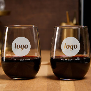 Simple Logo with Text Business Promotional Stemless Wine Glass