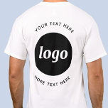 Simple Logo With Text Business Promotional T-Shirt<br><div class="desc">Add your own logo and choice of text to this back print design.  Remove the top or lower text if you prefer.  Minimalist and professional.  Great for employee branding,  uniform or as a promotional product for your clients and customers.</div>