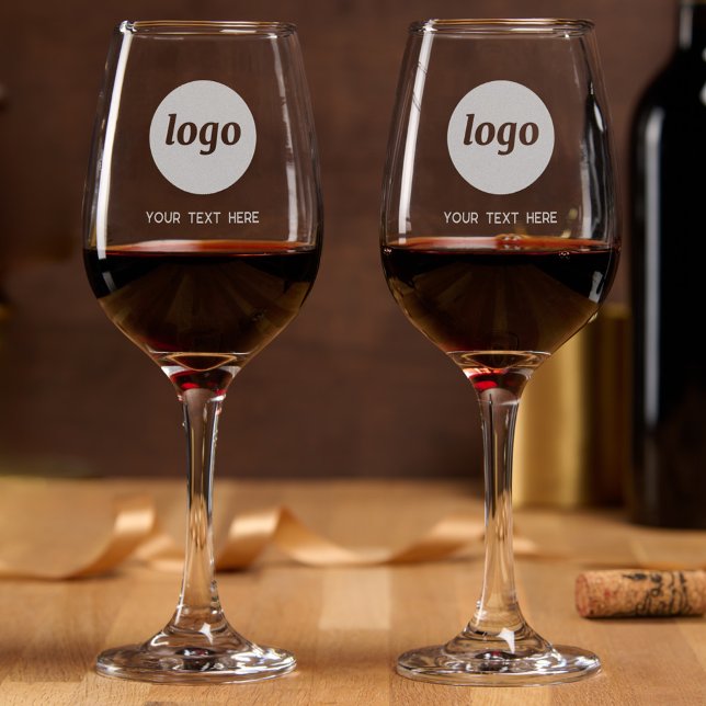 Simple Logo with Text Business Promotional Wine Glass (Simple logo with custom text business promotional etched wine glass)