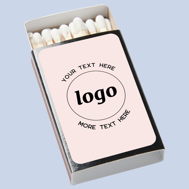 Simple Logo With Text Pink Business Promotional Matchboxes (Logo with custom text business promotional blush pink matchbox)