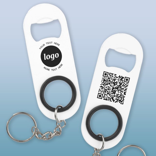 Simple Logo With Text QR Code Business Keychain Bottle Opener (Logo QR code and custom text business promotional keychain bottle opener)