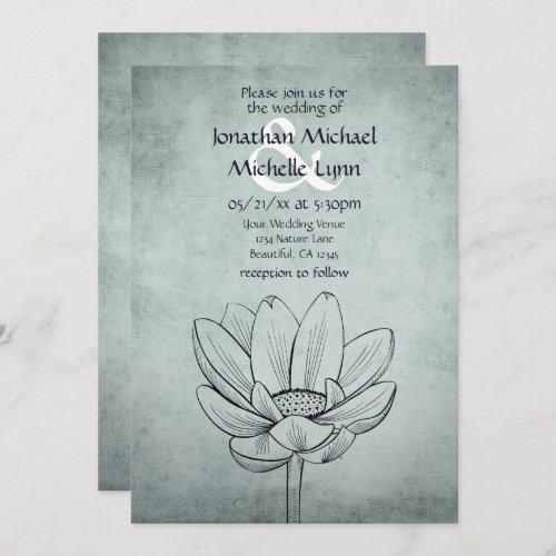 Simple Lotus Flower Dusty Blue Teal Wedding Invitation