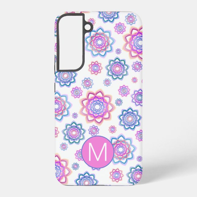 Simple Lotus Flower Monogram Pink Pastel Green  Samsung Galaxy Case (Back)