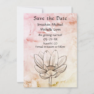Simple Lotus Flower Pink Gold Marble Bkg Wedding Save The Date