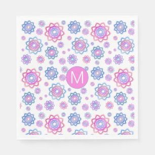 Simple Lotus Flower Pink Pastel Green Monogram Napkins