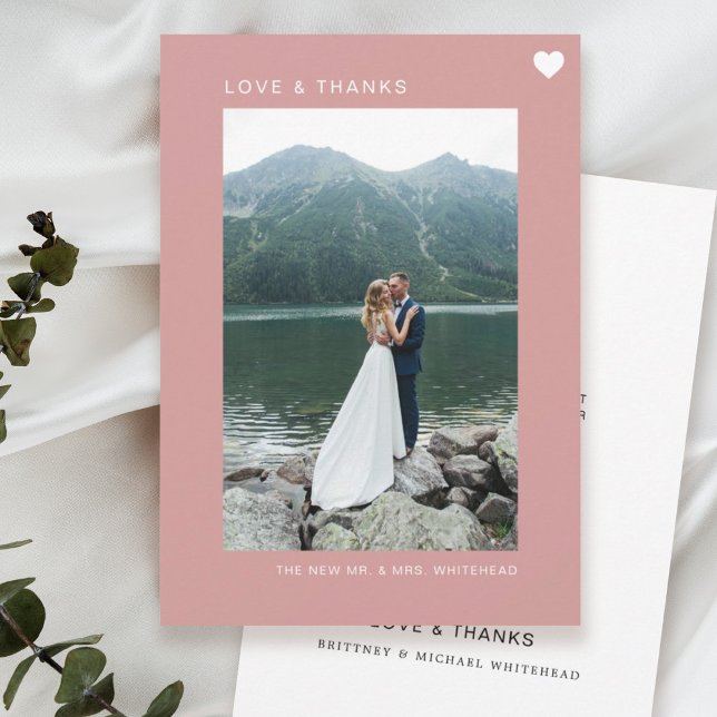 Simple Love and Thanks Heart Photo Blush Pink Thank You Card (Creator Uploaded)