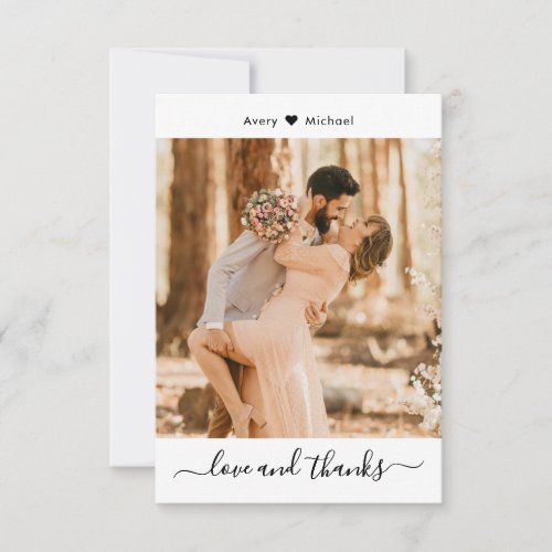 Simple Love and Thanks Script Heart Photo Wedding Thank You Card