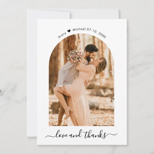 Simple Love and Thanks Script Photo Arch Wedding  Thank You Card