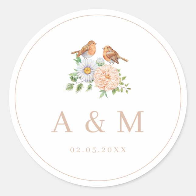 Simple love birds classic round sticker (Front)