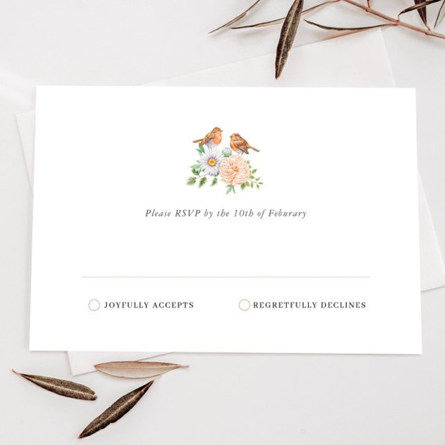 Simple Love Birds Daisy RSVP card (Creator Uploaded)