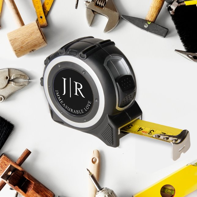 Simple Love Black White Name Initials Monogram Tape Measure (Creator Uploaded)