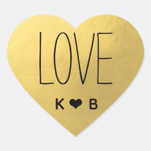 Simple LOVE Faux Gold Foil Wedding Initials Heart Heart Sticker