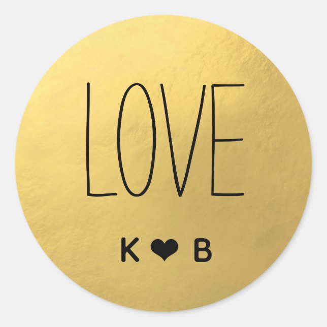 Simple LOVE Faux Gold Foil Wedding Initials Seals (Front)