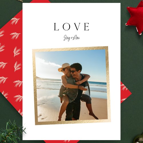 simple LOVE  FAUX GOLD photo FRAME Holiday Card