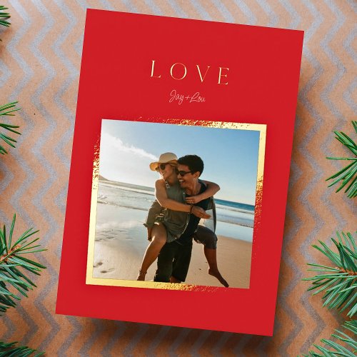 simple LOVE  GOLD 1 photo christmas FRAME Foil Holiday Card