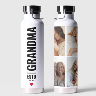Simple Love Grandma Custom Date 4 Photo Collage  Water Bottle