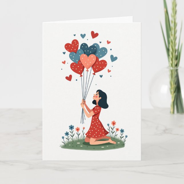 Simple Love Hearts Balloons Card (Front)