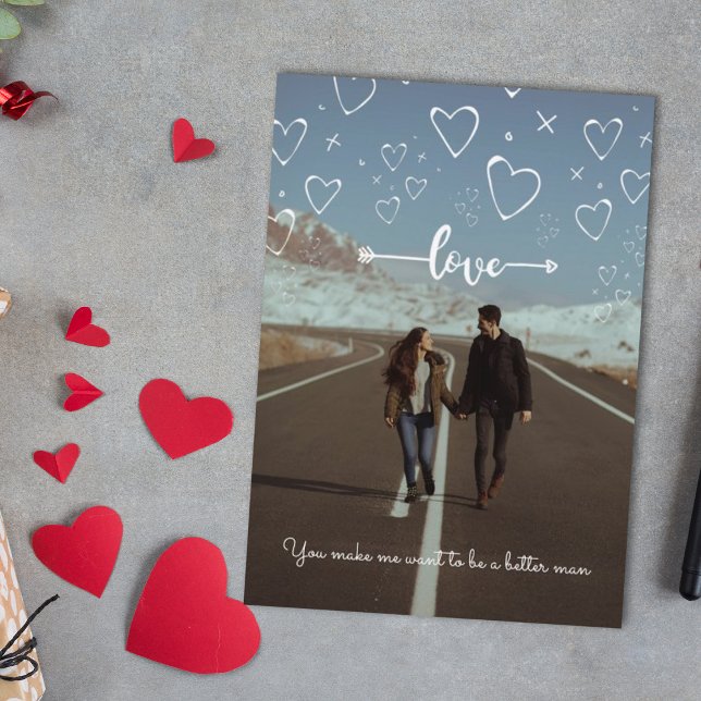 Simple love hearts with a photo Holiday Card (Creator Uploaded)