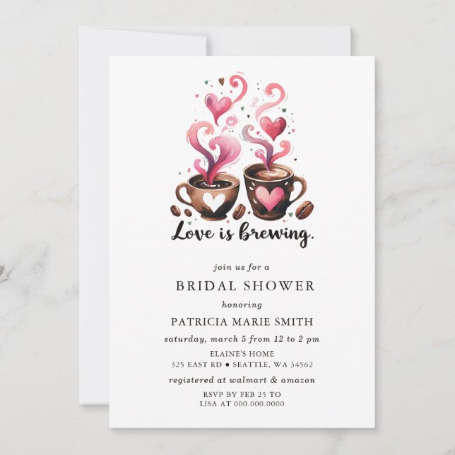Simple Love is Brewing Coffee Bridal Shower Invitation (Front)