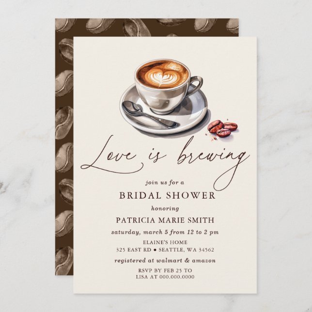 Simple Love is Brewing Coffee Bridal Shower Invitation (Front/Back)