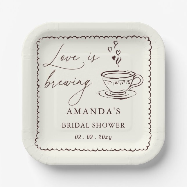Simple Love is Brewing Coffee Bridal Shower  Paper Plates (Front)