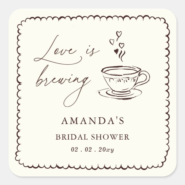 Simple Love is Brewing Coffee Bridal Shower  Square Sticker (Front)