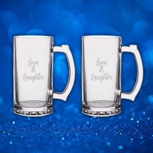 Simple "Love & Laughter" Monogram Text etched   Stein