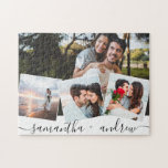 Simple love names 4 photo collage wedding keepsake jigsaw puzzle<br><div class="desc">Modern love names 4 photo collage wedding keepsake,  add your couple photos with an elegant script typography.</div>