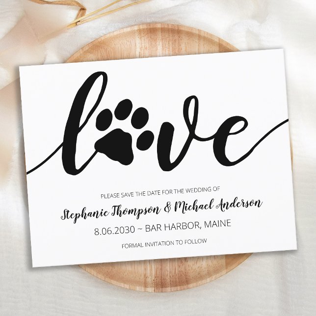 Simple Love Paw Print Wedding Save The Date Announcement Postcard (Creator Uploaded)