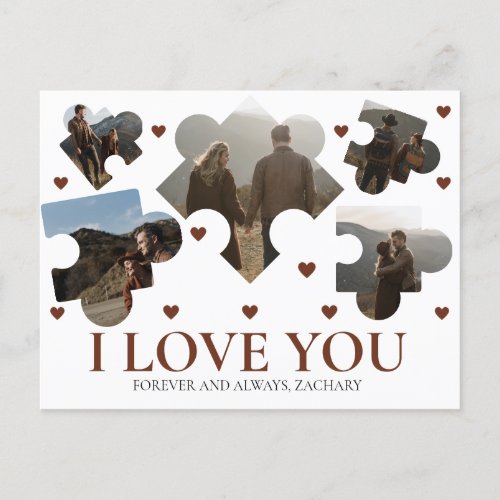 Simple Love Puzzle valentines day couple 5 photo Holiday Postcard