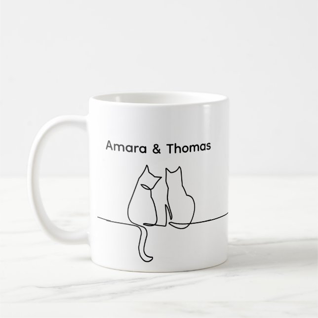 Simple Love Romantic Personalize Two Cat Sitting Coffee Mug (Left)