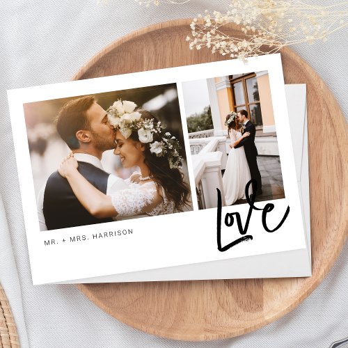 Simple Love Script 2 Photos Wedding Thank You Card