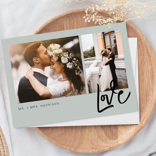Simple Love Script 2 Photos Wedding Thank You Card