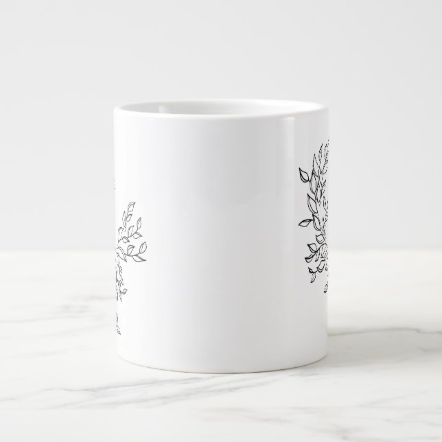 Simple Love Script Botanical Wreath Couples Giant Coffee Mug (Front)