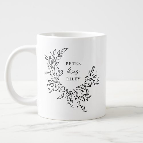 Simple Love Script Botanical Wreath Couples Giant Coffee Mug