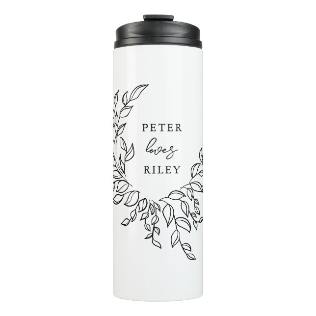 Simple Love Script Botanical Wreath Couples Gift Thermal Tumbler (Front)