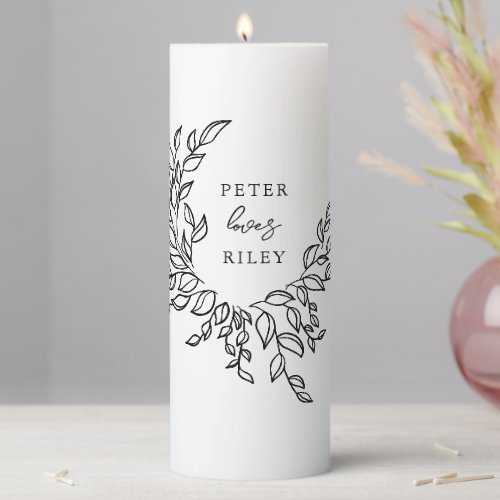 Simple Love Script Botanical Wreath Couples Pillar Candle