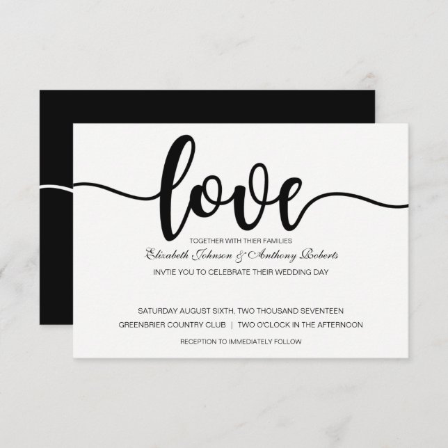Simple Love Script | Modern Wedding Invitations (Front/Back)