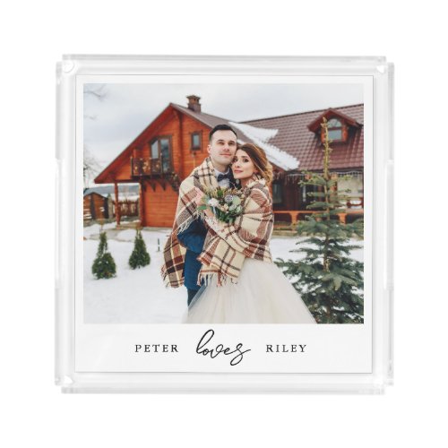 Simple Love Script Personalized Couple Photo Acrylic Tray