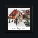 Simple Love Script Personalized Couple Photo  Gift Box<br><div class="desc">This modern photo jewelry keepsake box features one custom photo and trendy minimal type. This simple black and white gift box features pretty love script on a white background,  and is a perfect gift for a newlywed couple. Shop this store for coordinating home decor and gifts.</div>