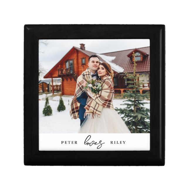 Simple Love Script Personalized Couple Photo  Gift Box (Front)