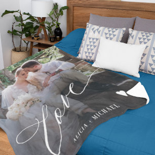 Simple love script photo personalized fleece blanket