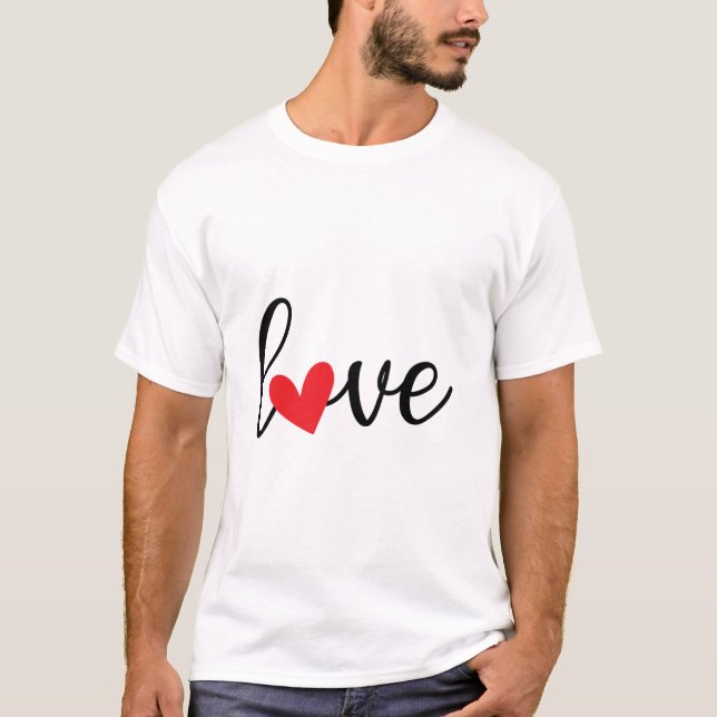 Simple Love Script with Red Heart icon T-Shirt (Front)
