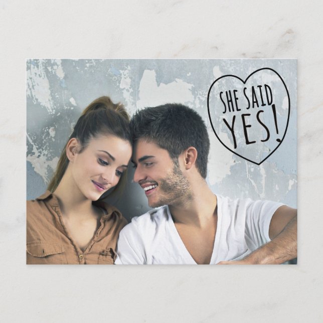 Simple Love She Said Yes Save the Date Postcard (Front)