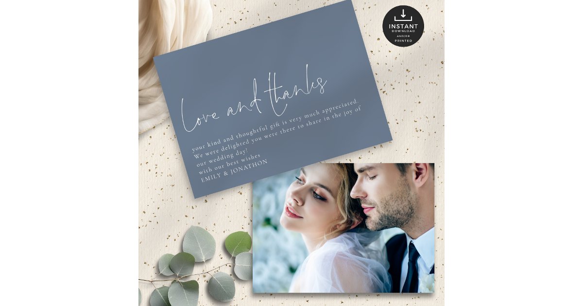 Simple Love Thanks Photo Blue Wedding Thank You Card | Zazzle