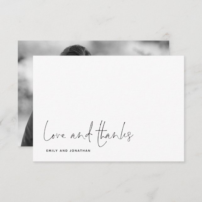 Simple Love Thanks Script Photo Wedding Thank You Note Card (Front/Back)