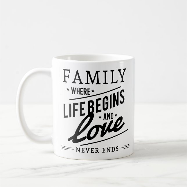 Simple Love Warmth Quote Family White Black Clean Coffee Mug (Left)