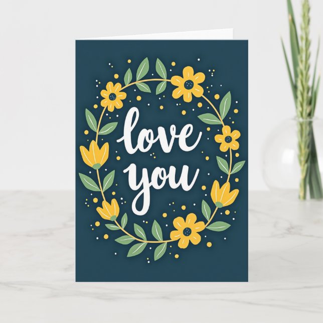 Simple Love You Floral Wreath Card (Front)