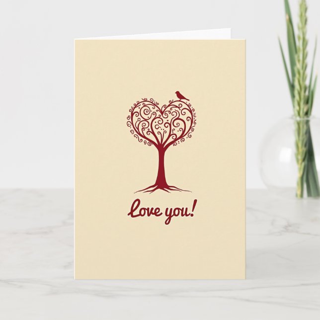 Simple Love You Heart Tree Card (Front)