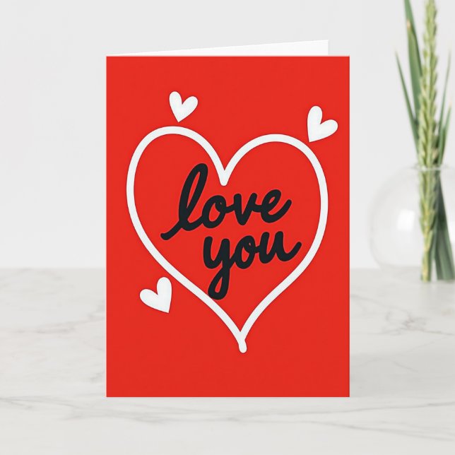 Simple Love You Hearts Embossed Card (Front)